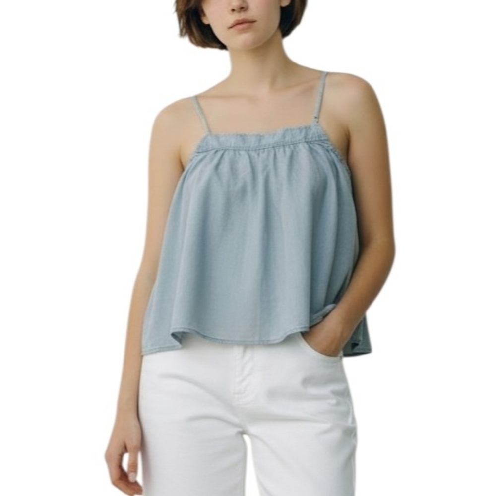 Aerie Women's Light Blue Wash Comfortable Casual Spaghetti Strap Flowy Top S